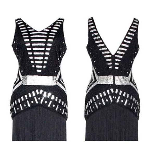 ✨🖤 Flapper Great Gatsby 1920s Retro Tassel Fringe Sequin Black Dress SIZE M NWT - Picture 6 of 17